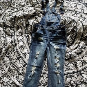 Distressed Denim Overalls